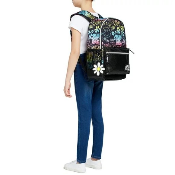 Justice Girls 17" Laptop Backpack Good Vibes Black Multi-Color - Picture 4 of 4